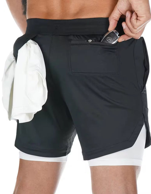 Load image into Gallery viewer, Men 2 in 1 Running Shorts Jogging Gym Fitness Training Quick Dry Beach Short Pants Male Summer Sports Workout Bottoms Clothing