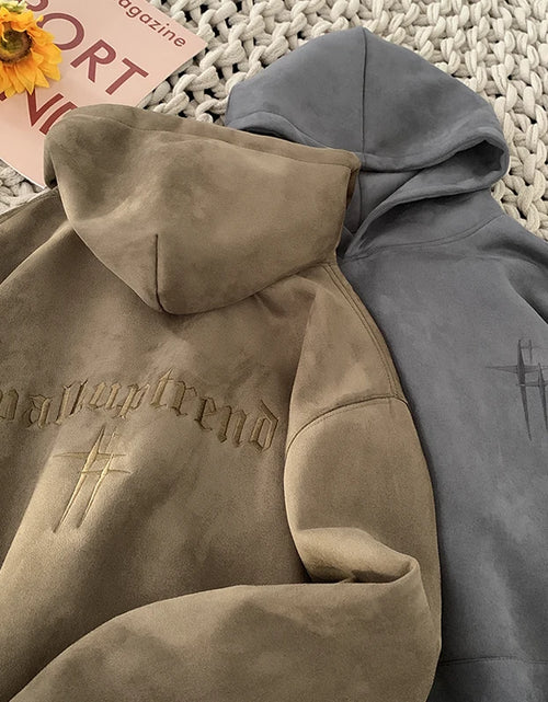 Load image into Gallery viewer, 2023 Men'S Streetwear Vintage Embroidered Suede Hooded Sweatshirt High Quality Hoodie Fashion Hip Hop Unisex Pullover Y2K Clothe