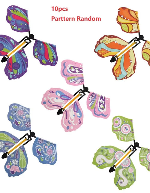 Load image into Gallery viewer, Magic Flying Butterflies Wind up Toy in the Sky Bookmark Greeting Cards Rubber Band Powered Kids Magic Props Surpris Gift