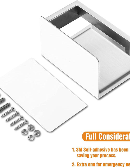 Load image into Gallery viewer, Brushed Nickel Toilet Paper Holder, Stick on Silver Toilet Paper Holder with Shelf, Self Adhesive No Drill or Wall-Mount with Screws for Bathroom