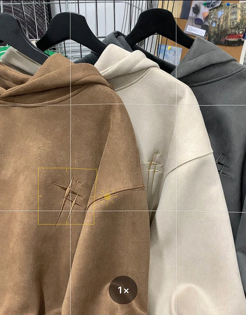 Load image into Gallery viewer, 2023 Men'S Streetwear Vintage Embroidered Suede Hooded Sweatshirt High Quality Hoodie Fashion Hip Hop Unisex Pullover Y2K Clothe