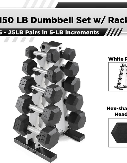 Load image into Gallery viewer, 5-25Lb Rubber Coated Hex Dumbbell Set with a Frame Storage Rack Non-Slip Hex Shape for Muscle Toning, Strength Building & Weight Loss - Multiple Choices Available
