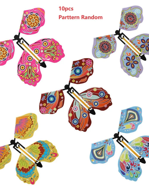 Load image into Gallery viewer, Magic Flying Butterflies Wind up Toy in the Sky Bookmark Greeting Cards Rubber Band Powered Kids Magic Props Surpris Gift