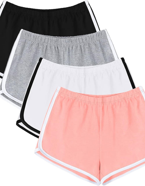 Load image into Gallery viewer, 4 Pack Yoga Short Pants Cotton Sports Shorts Gym Dance Workout Shorts Dolphin Running Athletic Shorts for Women