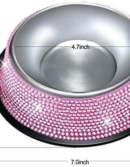 Load image into Gallery viewer, Bling Dog Bowls Pink, 640ML Handmade Bling Rhinestones Stainless Steel Pet Bowls Double Food Water Feeder for Puppy Cats Dogs - Set of 2