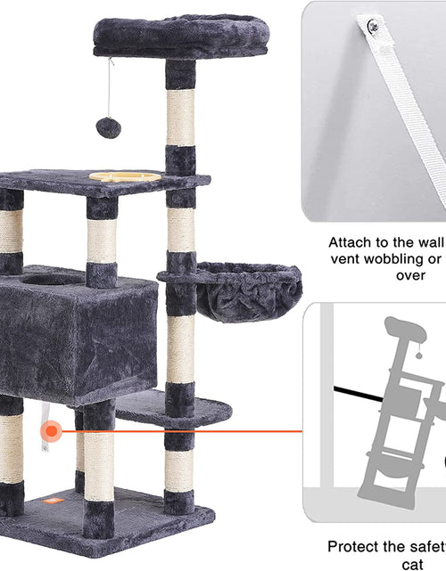 Load image into Gallery viewer, Cat Tree, Cat Tower for Indoor Cats with Scratching Board, Multi-Level Cat Furniture Condo with Feeding Bowl Smoky Gray HCT010G