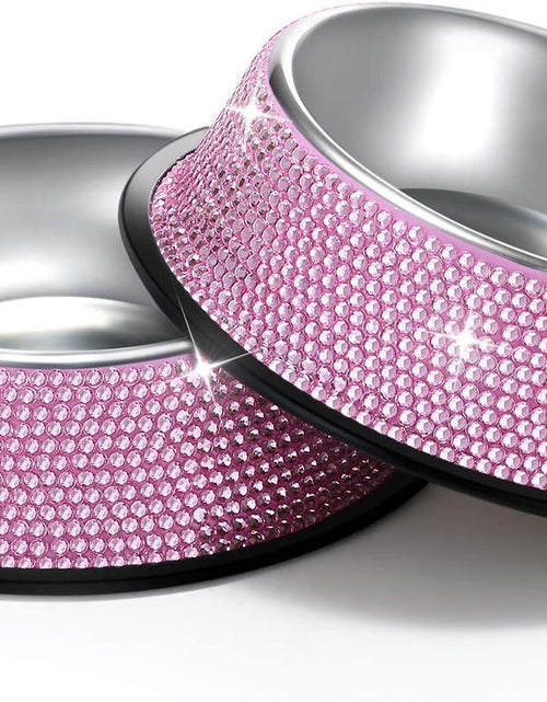 Load image into Gallery viewer, Bling Dog Bowls Pink, 640ML Handmade Bling Rhinestones Stainless Steel Pet Bowls Double Food Water Feeder for Puppy Cats Dogs - Set of 2