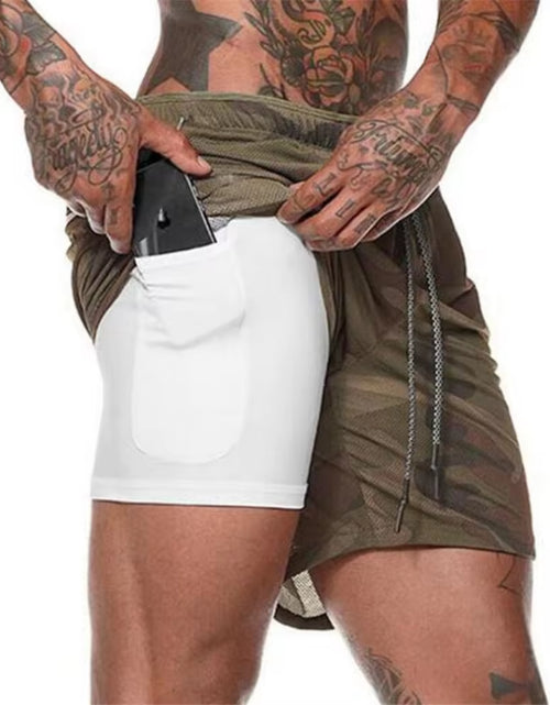 Load image into Gallery viewer, Men 2 in 1 Running Shorts Jogging Gym Fitness Training Quick Dry Beach Short Pants Male Summer Sports Workout Bottoms Clothing