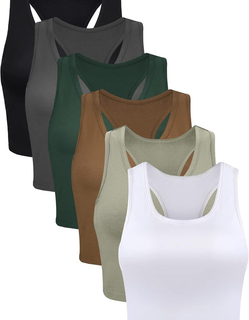 Load image into Gallery viewer, 6 Pieces Basic Sleeveless Racerback Sports Crop Tank Tops for Women Girls Daily Wearing