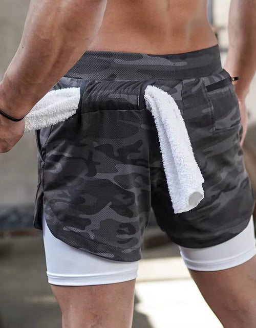 Load image into Gallery viewer, Men 2 in 1 Running Shorts Jogging Gym Fitness Training Quick Dry Beach Short Pants Male Summer Sports Workout Bottoms Clothing