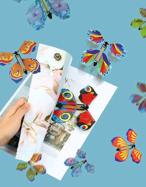Load image into Gallery viewer, Magic Flying Butterflies Wind up Toy in the Sky Bookmark Greeting Cards Rubber Band Powered Kids Magic Props Surpris Gift