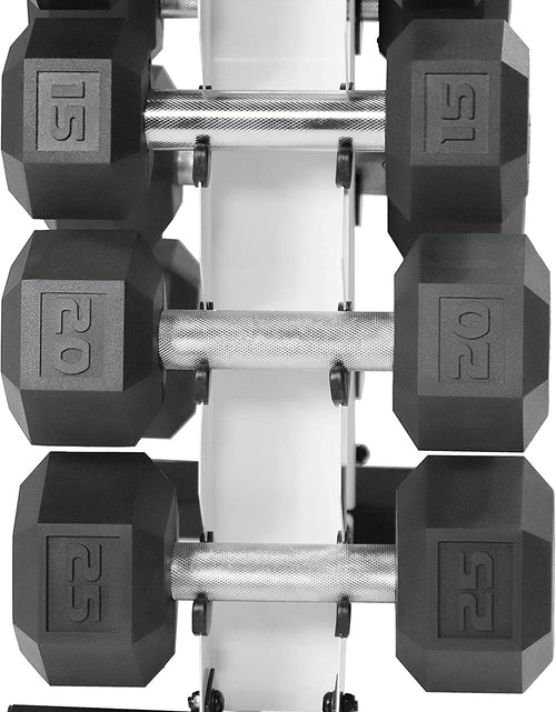 Load image into Gallery viewer, 5-25Lb Rubber Coated Hex Dumbbell Set with a Frame Storage Rack Non-Slip Hex Shape for Muscle Toning, Strength Building & Weight Loss - Multiple Choices Available