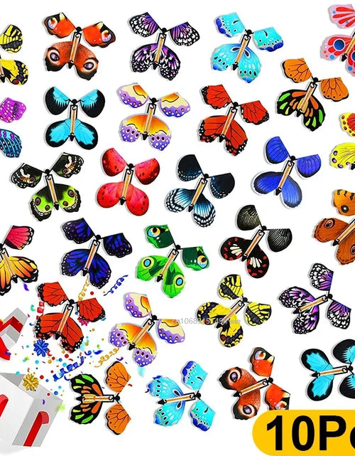 Load image into Gallery viewer, Magic Flying Butterflies Wind up Toy in the Sky Bookmark Greeting Cards Rubber Band Powered Kids Magic Props Surpris Gift