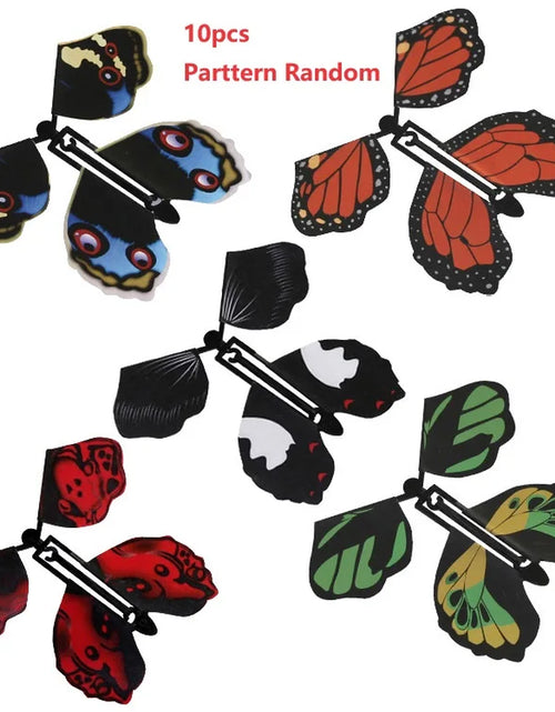 Load image into Gallery viewer, Magic Flying Butterflies Wind up Toy in the Sky Bookmark Greeting Cards Rubber Band Powered Kids Magic Props Surpris Gift