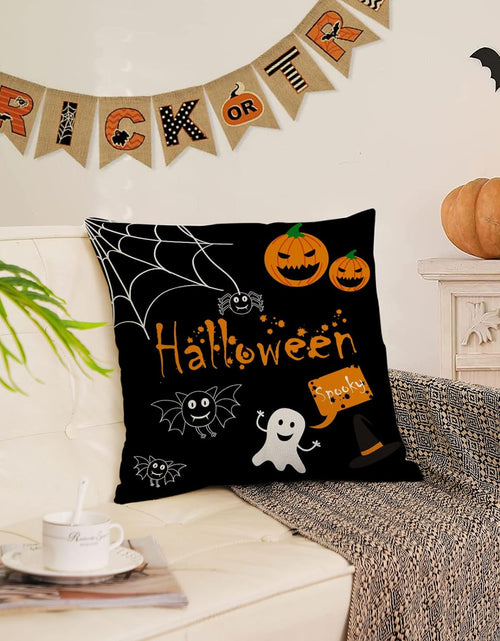 Load image into Gallery viewer, Halloween Decor Pillow Covers 16X16 Set of 4 Halloween Fall Black Decorative Throw Pillows Scary Pumpkin Bats Pillow Cases Home Outdoor Sofa Couch Cushion Covers for Halloween Decorations (16 by 16)