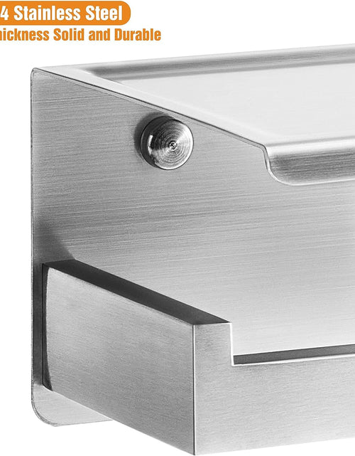 Load image into Gallery viewer, Brushed Nickel Toilet Paper Holder, Stick on Silver Toilet Paper Holder with Shelf, Self Adhesive No Drill or Wall-Mount with Screws for Bathroom