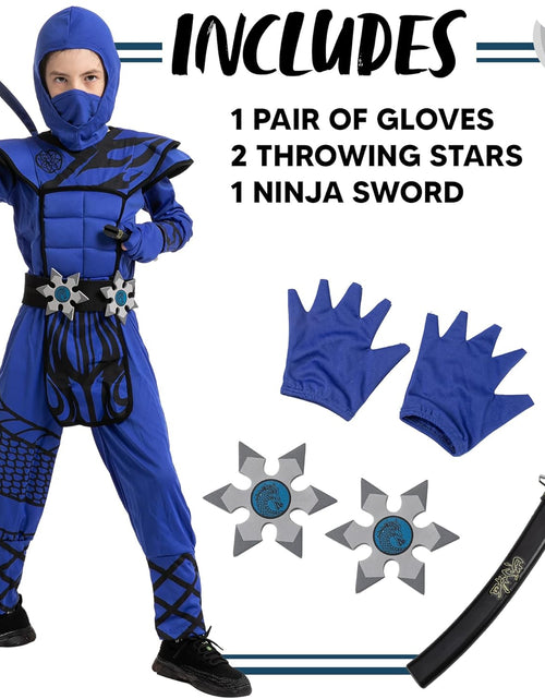Load image into Gallery viewer, Dragon Scales Blue Ninja Costume Perfect for Halloween Parties, Ninja Themed Parties, Halloween Dress Up, Xmas Birthday Party
