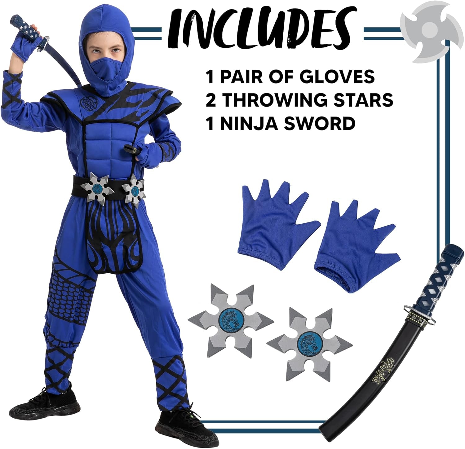 Dragon Scales Blue Ninja Costume Perfect for Halloween Parties, Ninja Themed Parties, Halloween Dress Up, Xmas Birthday Party