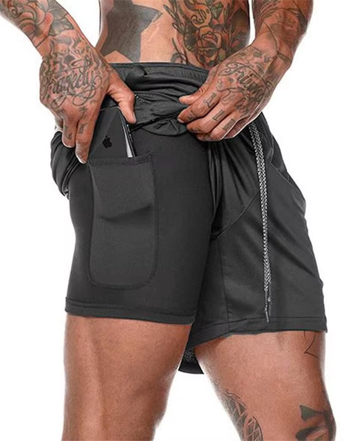 Load image into Gallery viewer, Men 2 in 1 Running Shorts Jogging Gym Fitness Training Quick Dry Beach Short Pants Male Summer Sports Workout Bottoms Clothing