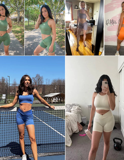 Load image into Gallery viewer, 2 Piece Yoga Outfit Seamless Workout Set High Waist Exercise Short Pants with Sport Bra Tracksuit Gym Tracksuits