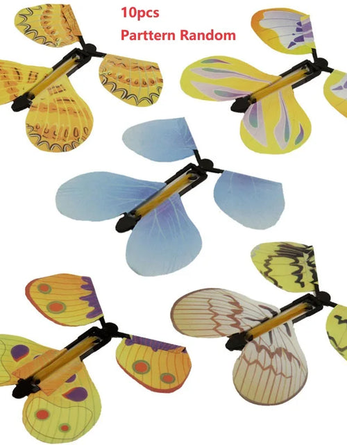 Load image into Gallery viewer, Magic Flying Butterflies Wind up Toy in the Sky Bookmark Greeting Cards Rubber Band Powered Kids Magic Props Surpris Gift