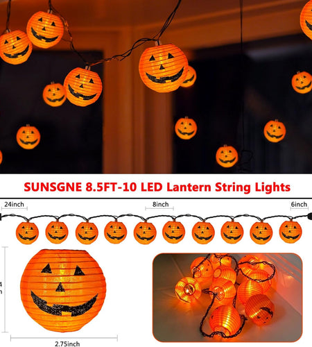 Halloween Pumpkin Lantern String Lights, 8.5Ft Orange Pumpkin String Lights with 10 Nylon Jack Smiling Face Lanterns, Halloween Lantern Lights for Indoor Outdoor Halloween Party Decor