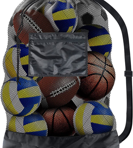Extra Large Sports Ball Bag Mesh Socce Ball Bag Heavy Duty Drawstring Bags Team Work for Holding Basketball, Volleyball, Baseball, Swimming Gear with Shoulder Strap