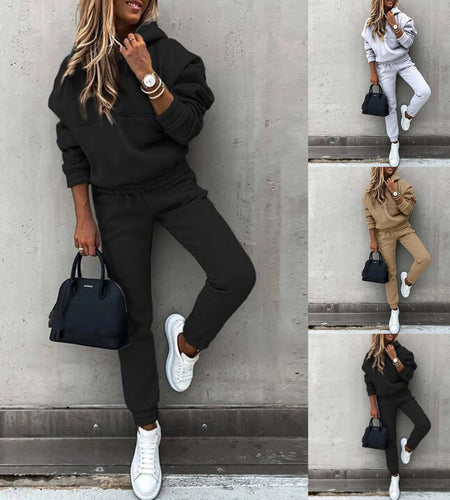Women‘S Hooded Sweatshirt Soild Casual Sport Trouser Suit 2021 Autumn Winter New Fashion Long Sleeved Sports Suit Ladies Clothes