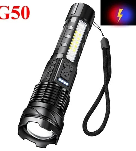 High Power White Laser LED Flashlight Built-In Battery USB Rechargeable Strong Light Tactical Torch Outdoor Camping Hiking Lamp