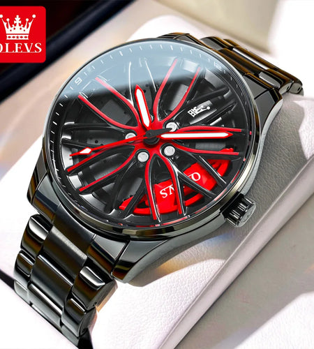 Watch for Men 360° Rotary Dial Sport Car Rim Wheel Hub Waterproof Luminous Fashion Stainless Steel Men'S Quartz Wristwatch