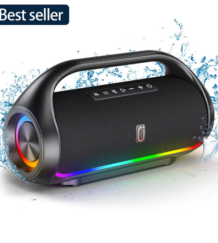 Waterproof Bluetooth Speaker, Portable Speaker with RGB Light Show, Outdoor Speaker for Pool Beach Party