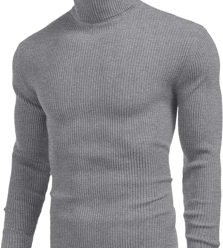 Mens Ribbed Slim Fit Knitted Pullover Turtleneck Sweater
