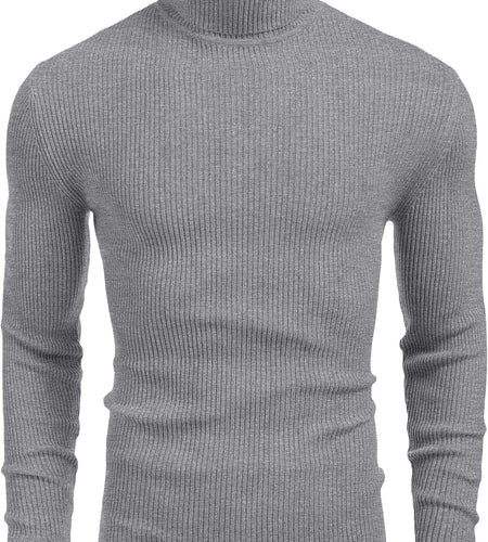 Mens Ribbed Slim Fit Knitted Pullover Turtleneck Sweater