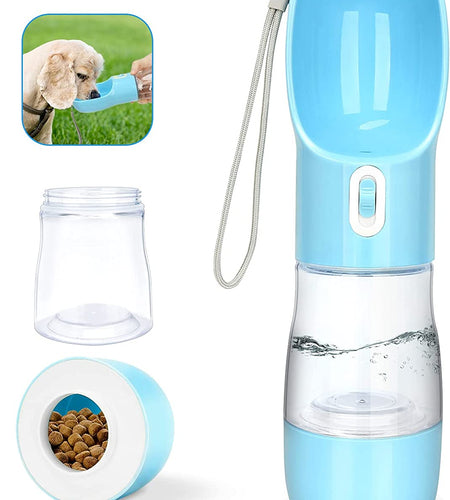 Portable Dog Water Bottle for Walking, Leak Proof Puppy Water Bottle with Food Container, Lightweight Pet Water Bottle for Hiking, Easy to Carry, BPA Free (Blue)