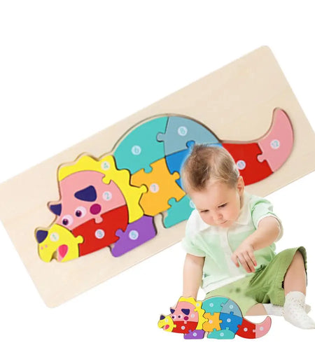 Dinosaur Wooden Puzzle Dinosaur Design Montessori Toys Adorable Funny Colorful Montessori & Stacking Toys for Preschool STEM