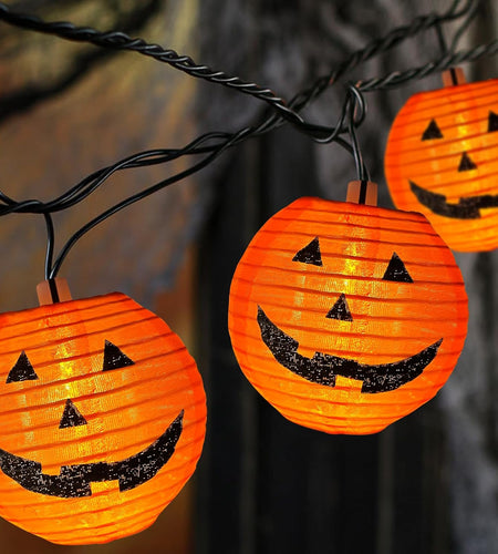 Halloween Pumpkin Lantern String Lights, 8.5Ft Orange Pumpkin String Lights with 10 Nylon Jack Smiling Face Lanterns, Halloween Lantern Lights for Indoor Outdoor Halloween Party Decor