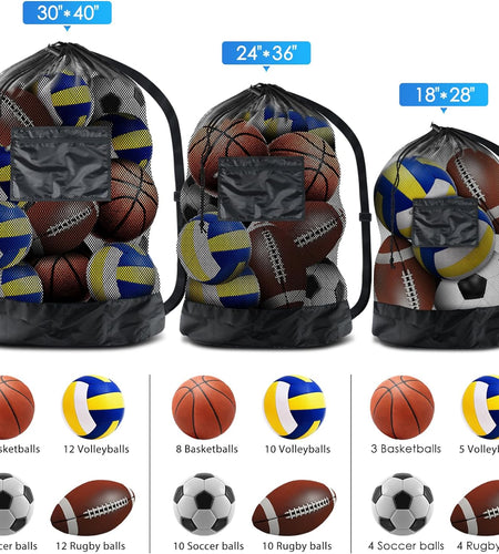 Extra Large Sports Ball Bag Mesh Socce Ball Bag Heavy Duty Drawstring Bags Team Work for Holding Basketball, Volleyball, Baseball, Swimming Gear with Shoulder Strap