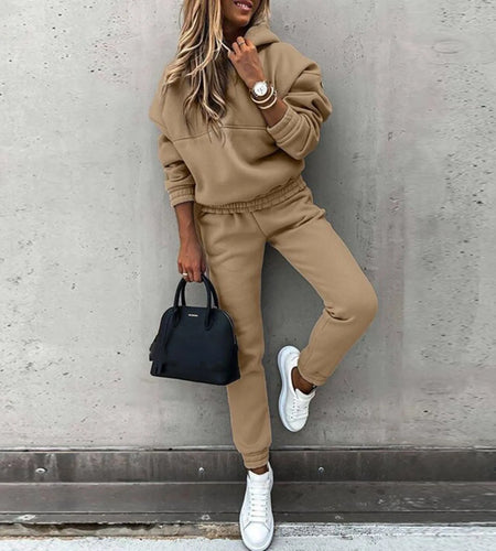 Women‘S Hooded Sweatshirt Soild Casual Sport Trouser Suit 2021 Autumn Winter New Fashion Long Sleeved Sports Suit Ladies Clothes
