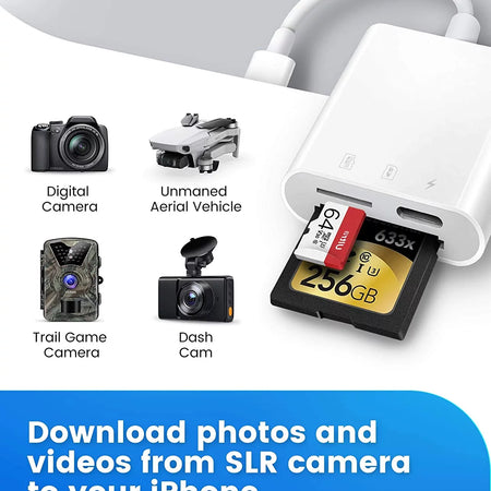 SD Card Reader for Iphone Ipad,Trail Game Camera Micro SD Card Reader Viewer,Slr Cameras SD Reader with Dual Slot,Photography Memory Card Adapter,Plug and Play