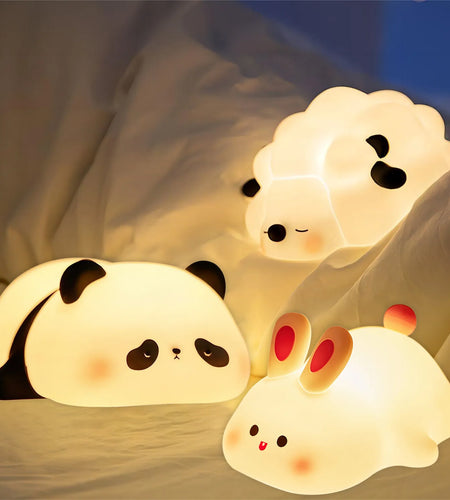 LED Night Lights Cute Sheep Panda Rabbit Silicone Lamp USB Rechargeable Timing Bedside Decor Kids Baby Nightlight Birthday Gift