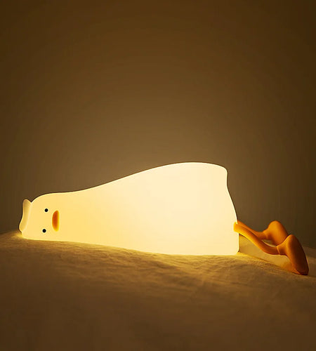 Lying Flat Duck Night Light Silicone Cute Light up Yellow Duck 3-Level Bedside Desk Touch Night Lamp Baby Kids Room Kawaii Decor