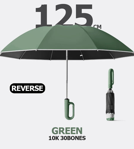 Big Windproof Strong Umbrella with Reflective Stripe Reverse Automatic Fold UV Umbrella for Rain Sun Carabiner Handle Luxury