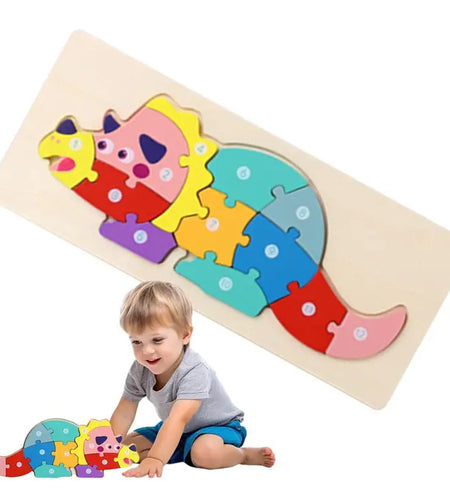 Dinosaur Wooden Puzzle Dinosaur Design Montessori Toys Adorable Funny Colorful Montessori & Stacking Toys for Preschool STEM