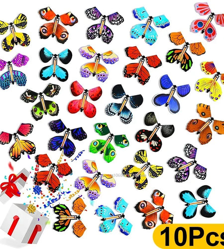 Magic Flying Butterflies Wind up Toy in the Sky Bookmark Greeting Cards Rubber Band Powered Kids Magic Props Surpris Gift