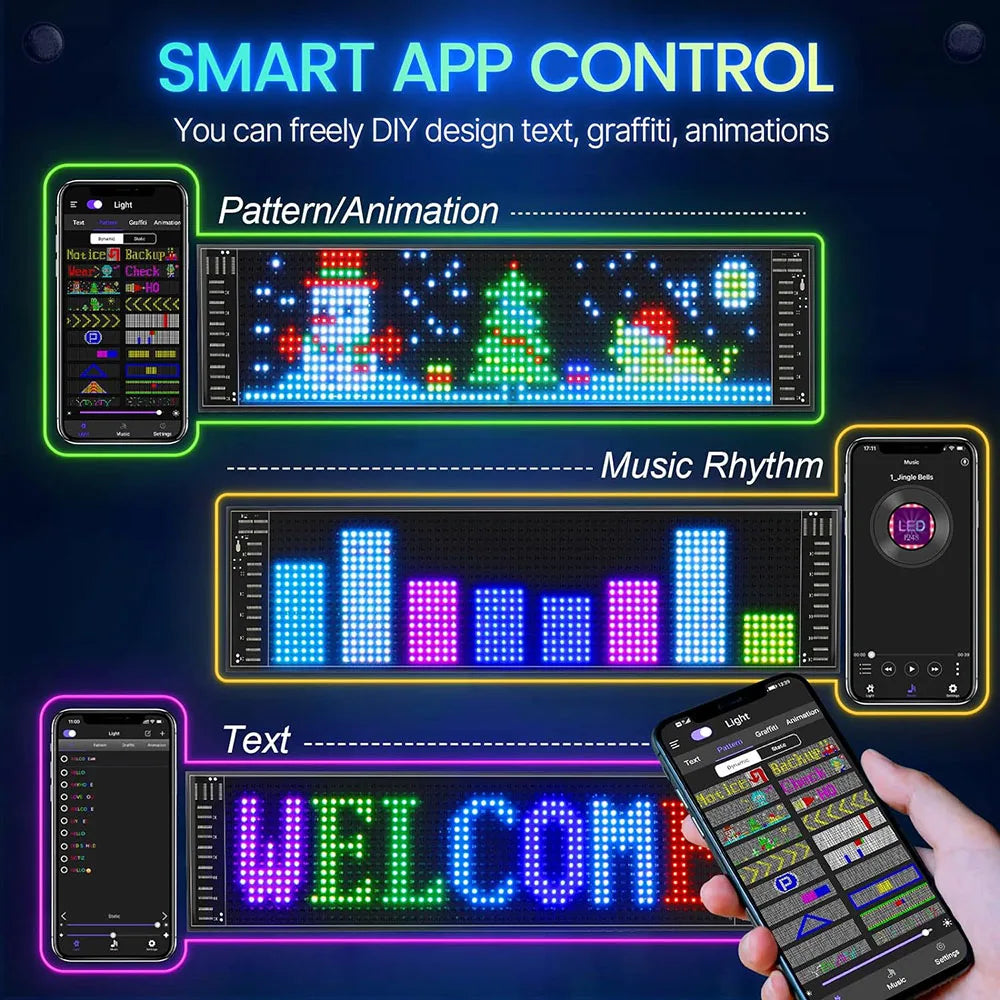 LED Matrix Pixel Panel Flexible Addressable USB 5V RGB Pattern Graffiti Scrolling Text Animation Display Car Shop Bluetooth APP