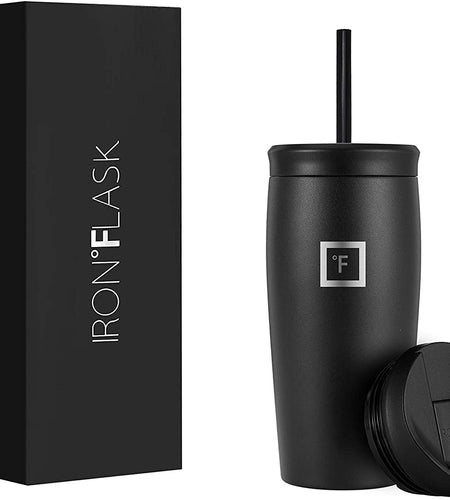 Nomad Tumbler - 2 Lids (Straw/Flip), Vacuum Insulated Stainless Steel Bottle, Double Walled, Drinking Cup, Thermo Coffee Travel Mug, Water Metal Canteen (Midnight Black), 20 Ounces